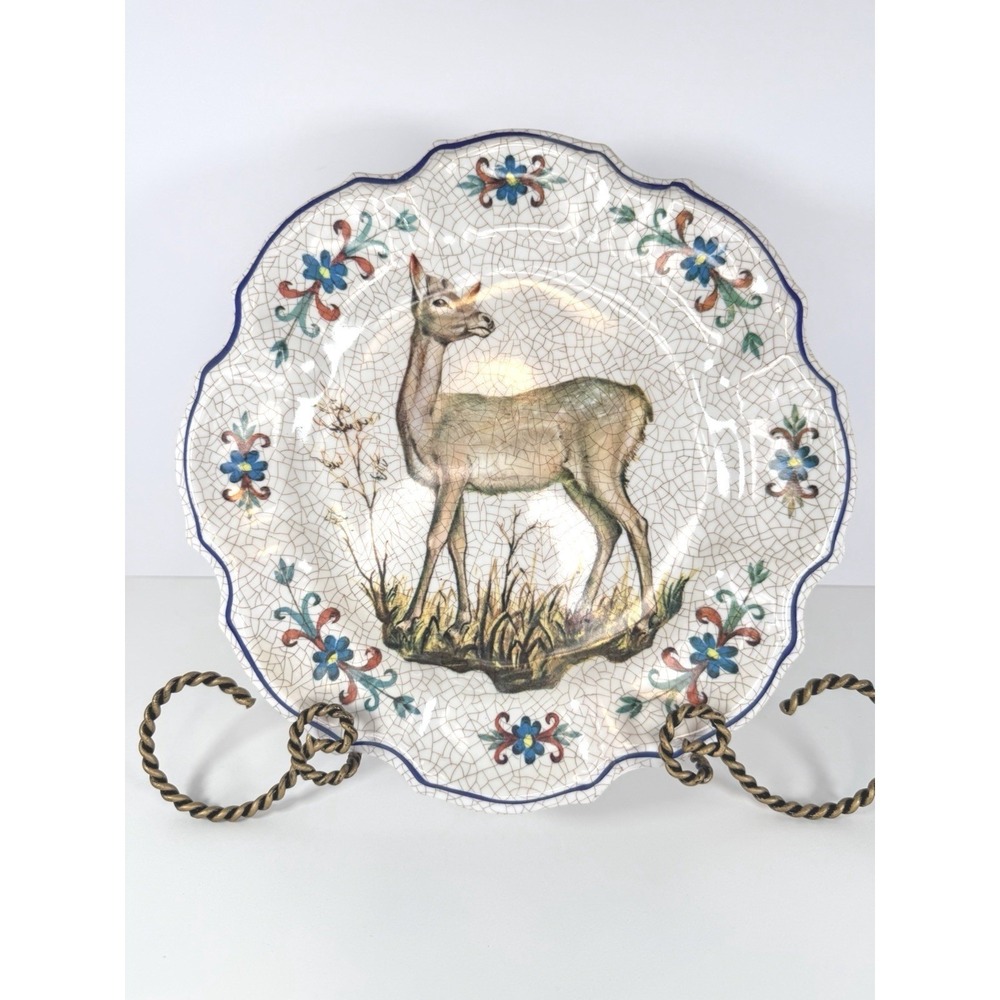 Vtg Lami Italy Melamine‎ Hanging Wall Deer Plate Scalloped Edge 10.5"